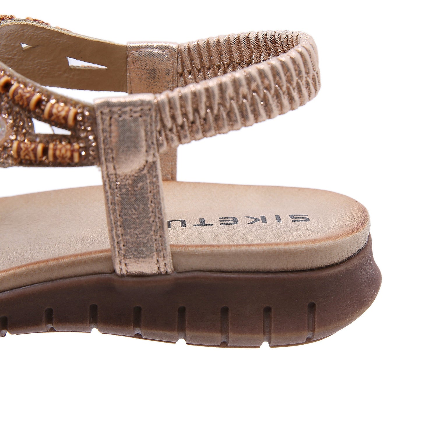 SIKETU | BEADED BOHO APPLIQUE T-STRAP THONG - CHAMPAGNE