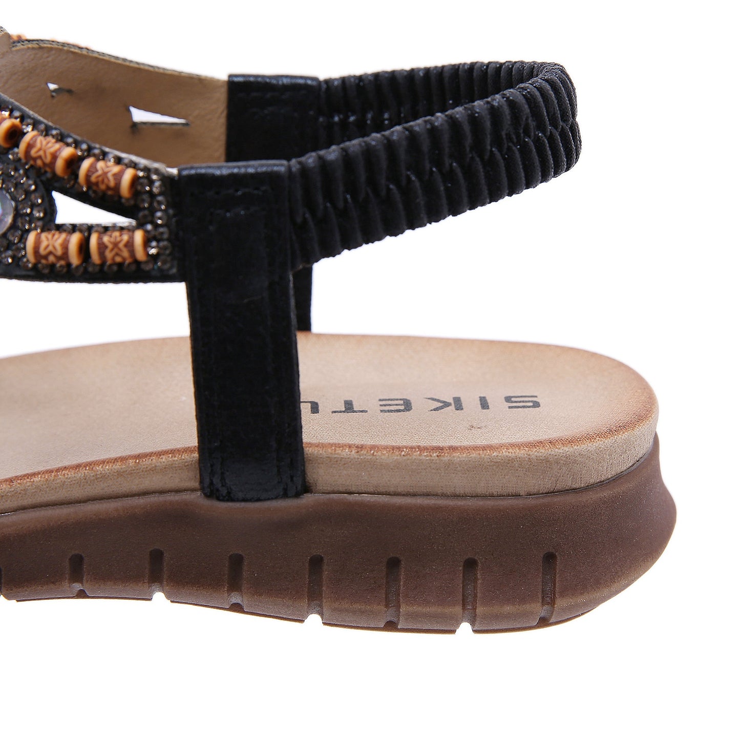 SIKETU | BEADED BOHO APPLIQUE T-STRAP THONG - BLACK