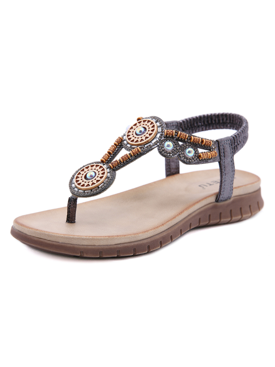 SIKETU | BEADED BOHO APPLIQUE T-STRAP THONG - GUN