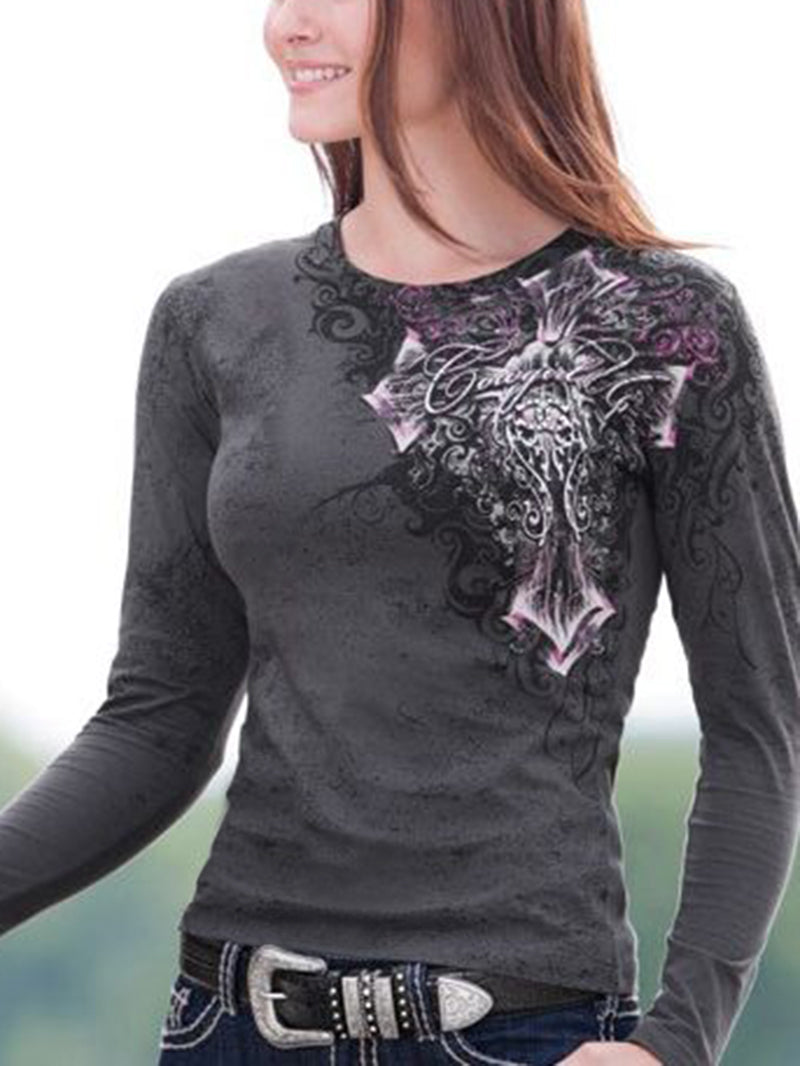 Cross Print Crew Neck Casual Punk T-Shirt