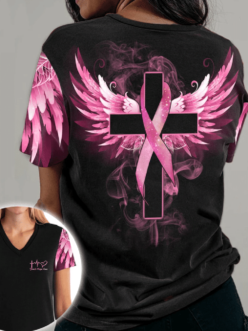 Pink Ribbon Printed Casual T-Shirt