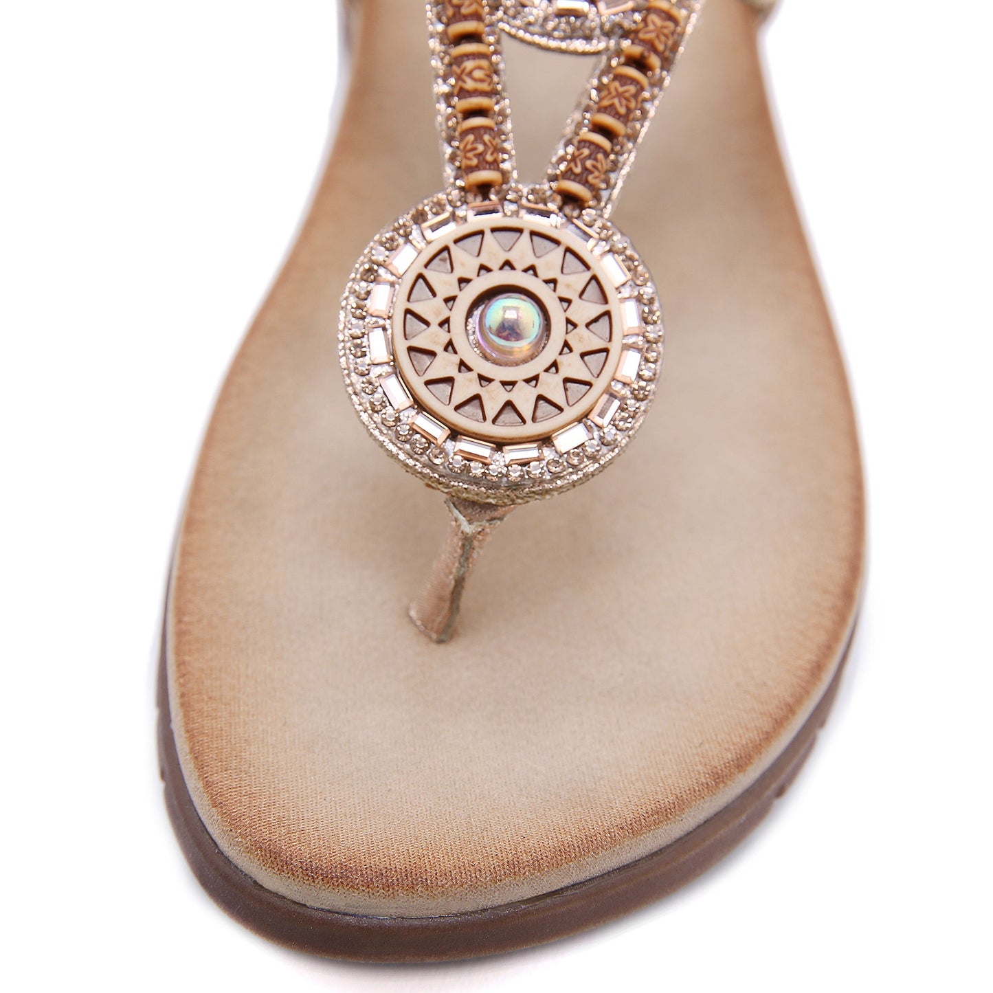SIKETU | BEADED BOHO APPLIQUE T-STRAP THONG - CHAMPAGNE
