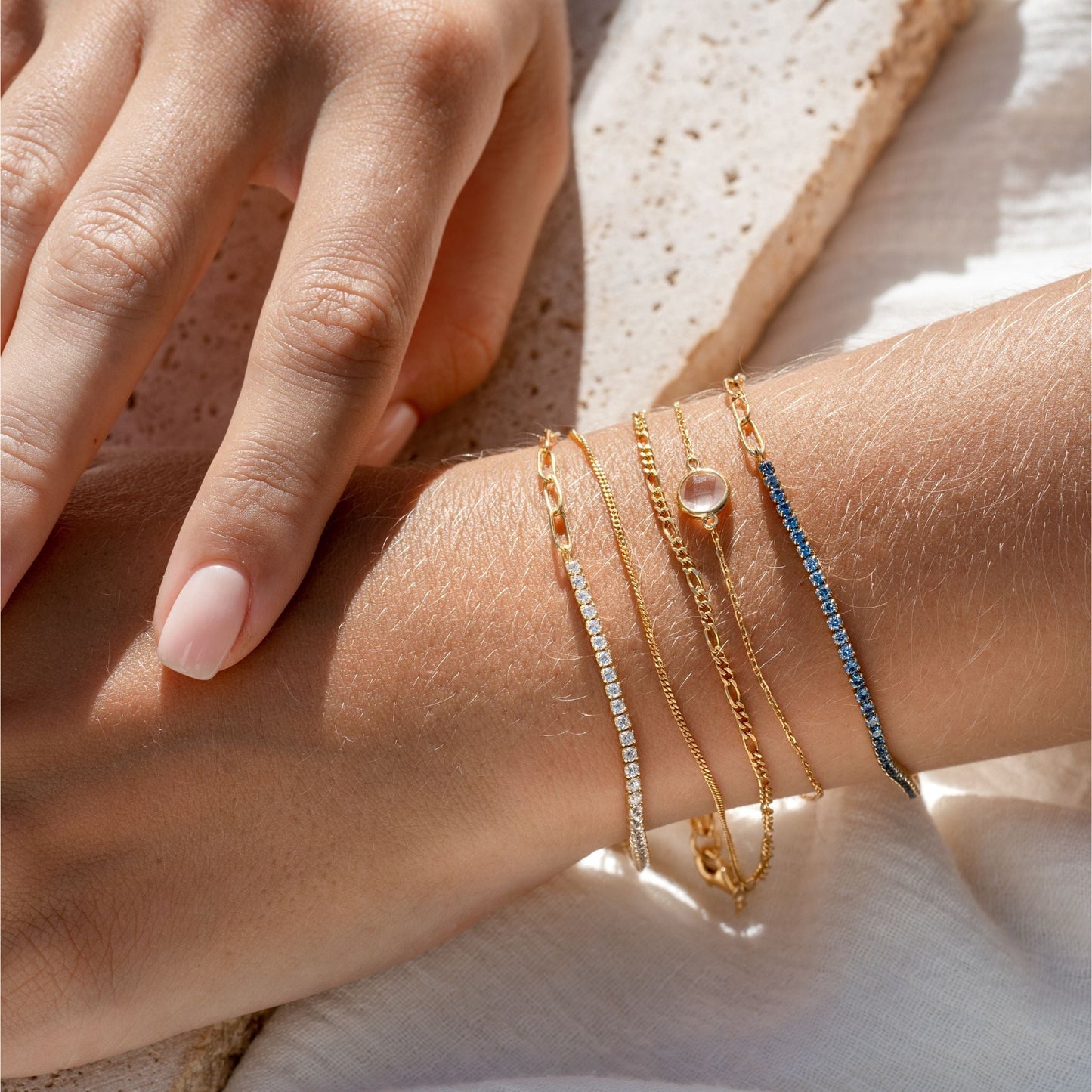 Gold Tennis Bracelet (Half) - Blue