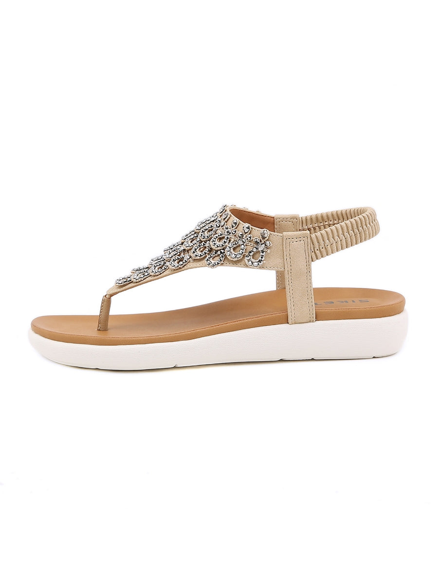 SIKETU | KHAKI V-STRAP RHINESTONE SANDAL