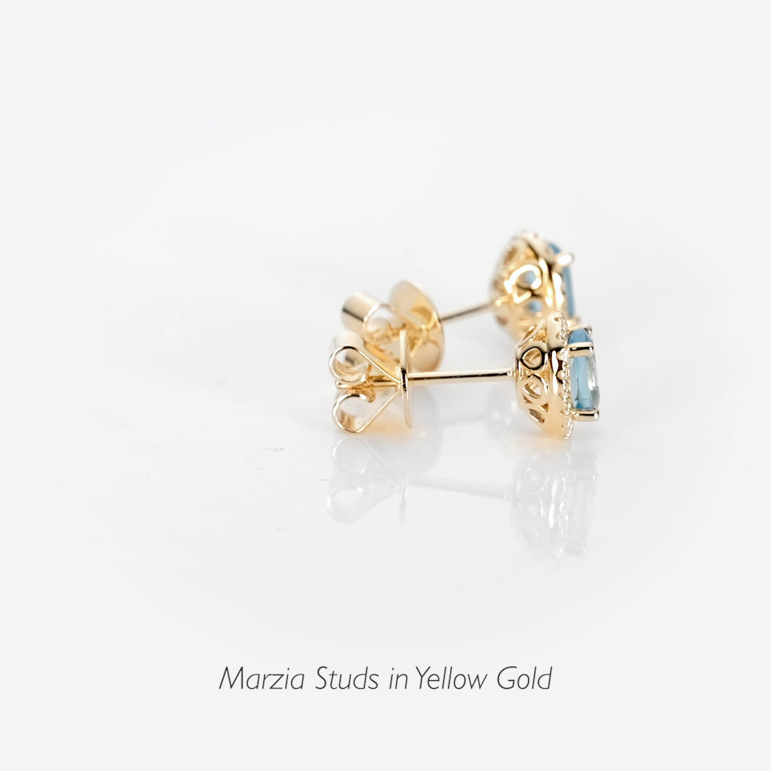Swiss Blue Topaz Halo Stud Earrings Rose Gold - Marzia