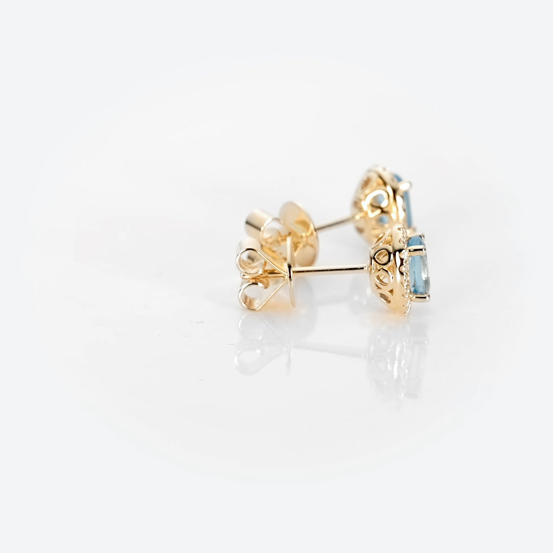 Swiss Blue Topaz Halo Stud Earrings Rose Gold - Marzia