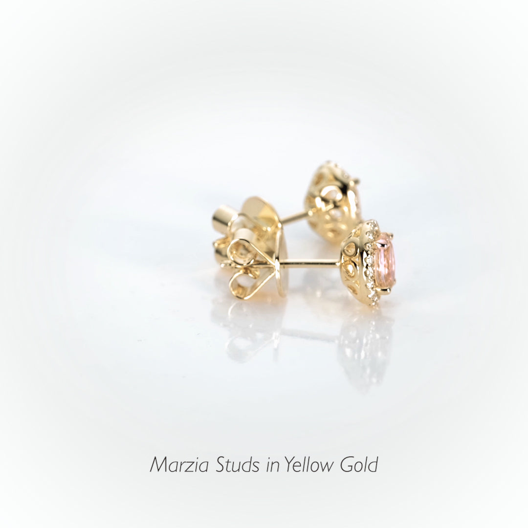 Morganite Halo Stud Earrings 14k Gold - Marzia