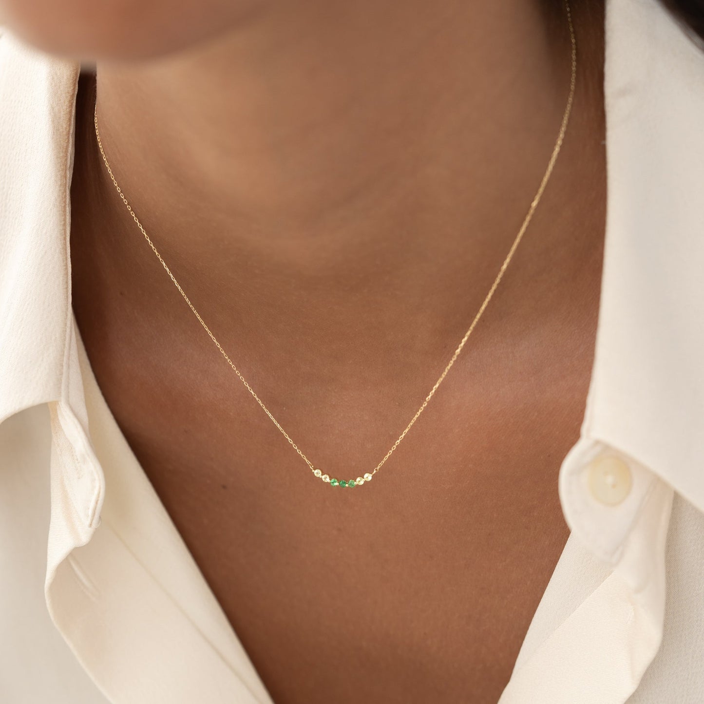 August Birthstone Necklace 14k Gold - Ombre Tsavorite