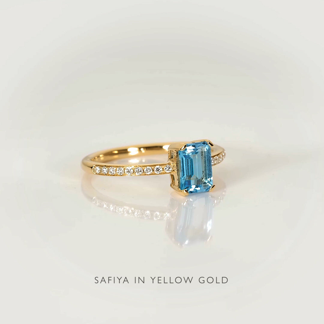 Baguette Swiss Blue Topaz and Diamond Ring White Gold - Safiya