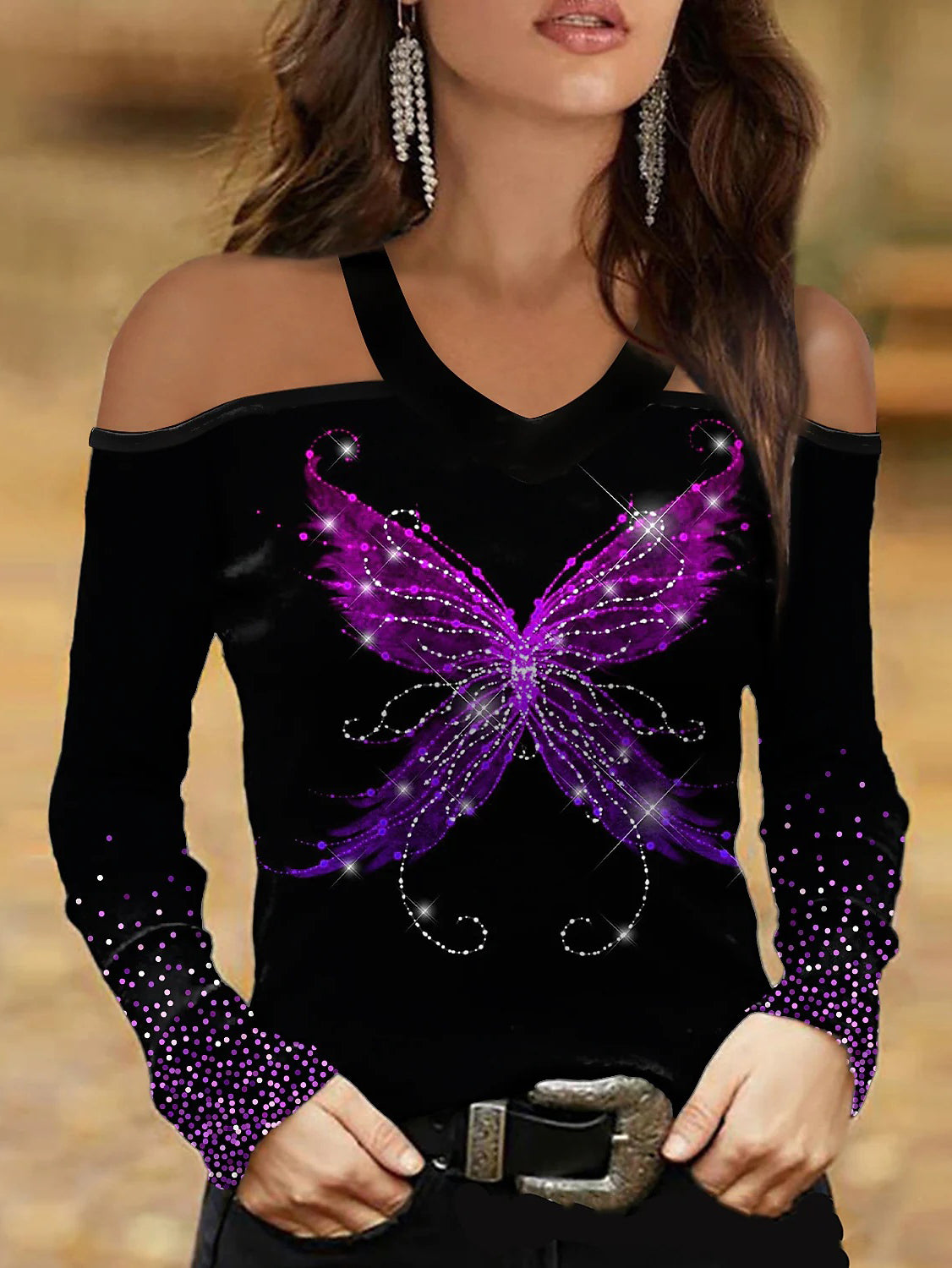 Butterfly Print Long Sleeve T-Shirt