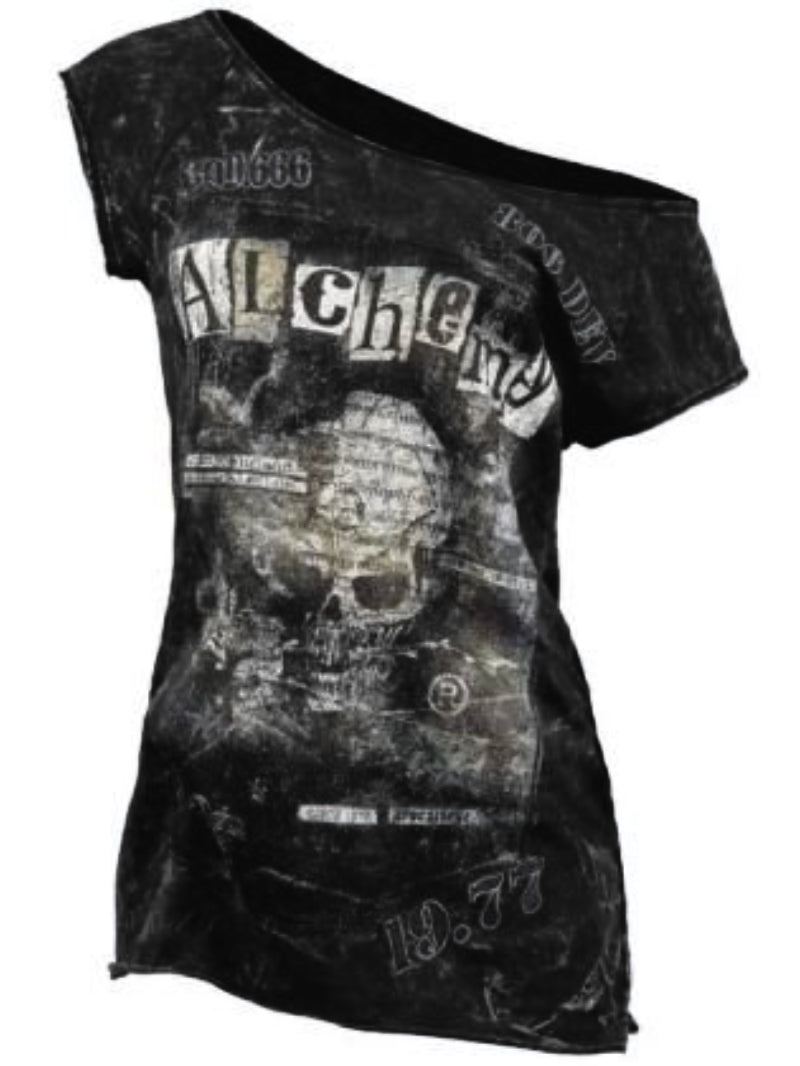 Off-the-shoulder Short-sleeved Punk Retro T-shirt