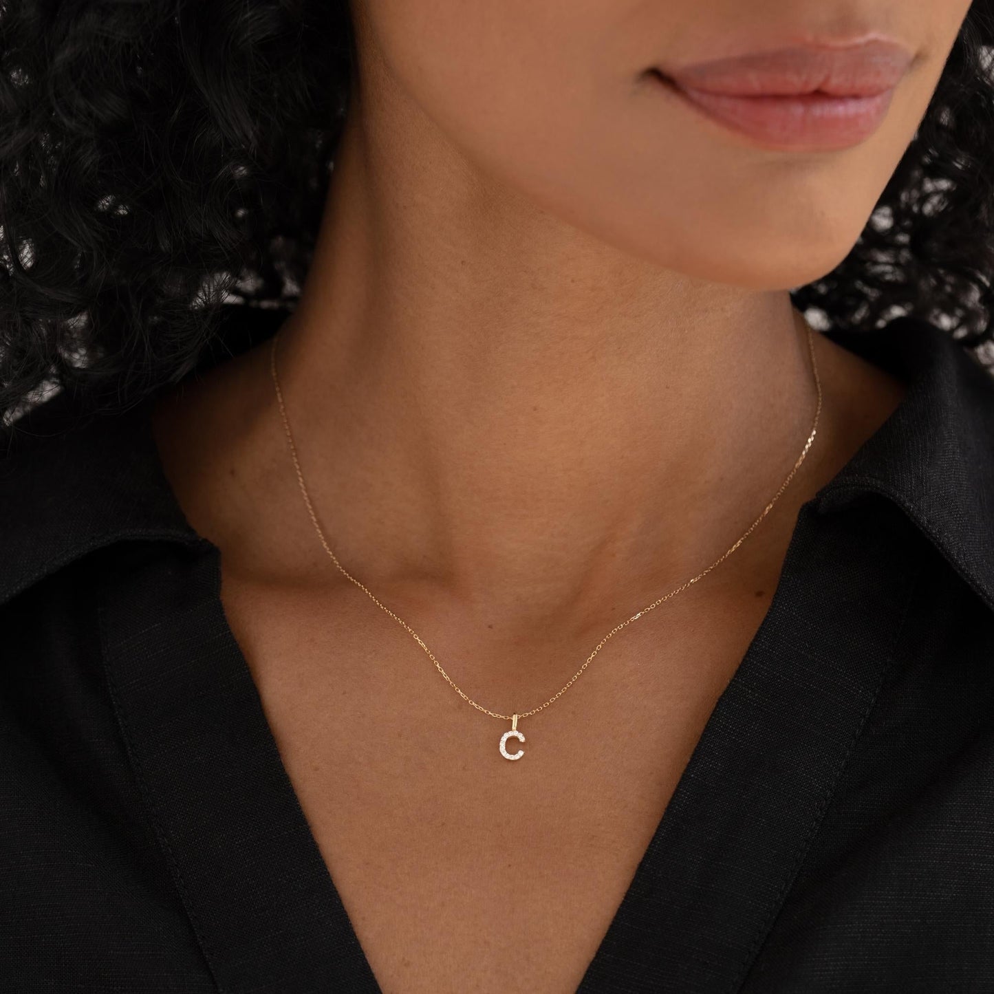 Diamond Initial Pendant 14k Gold - C