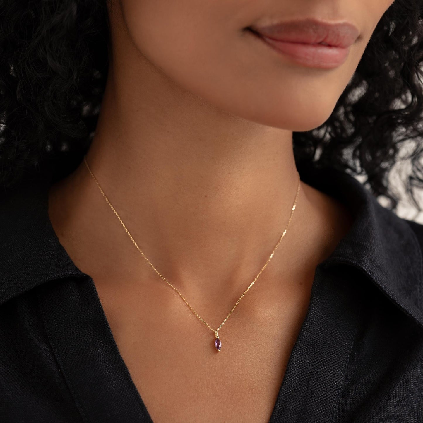 February Birthstone Pendant 14k Gold - Amethyst