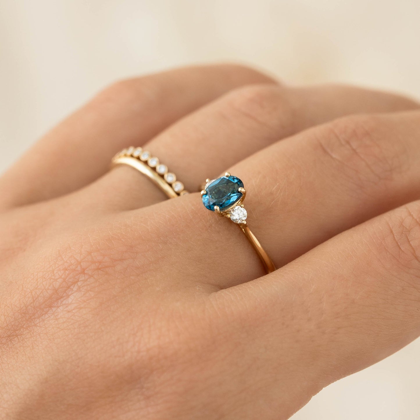 London Blue Topaz and Diamond Ring 14k Gold - Kindra