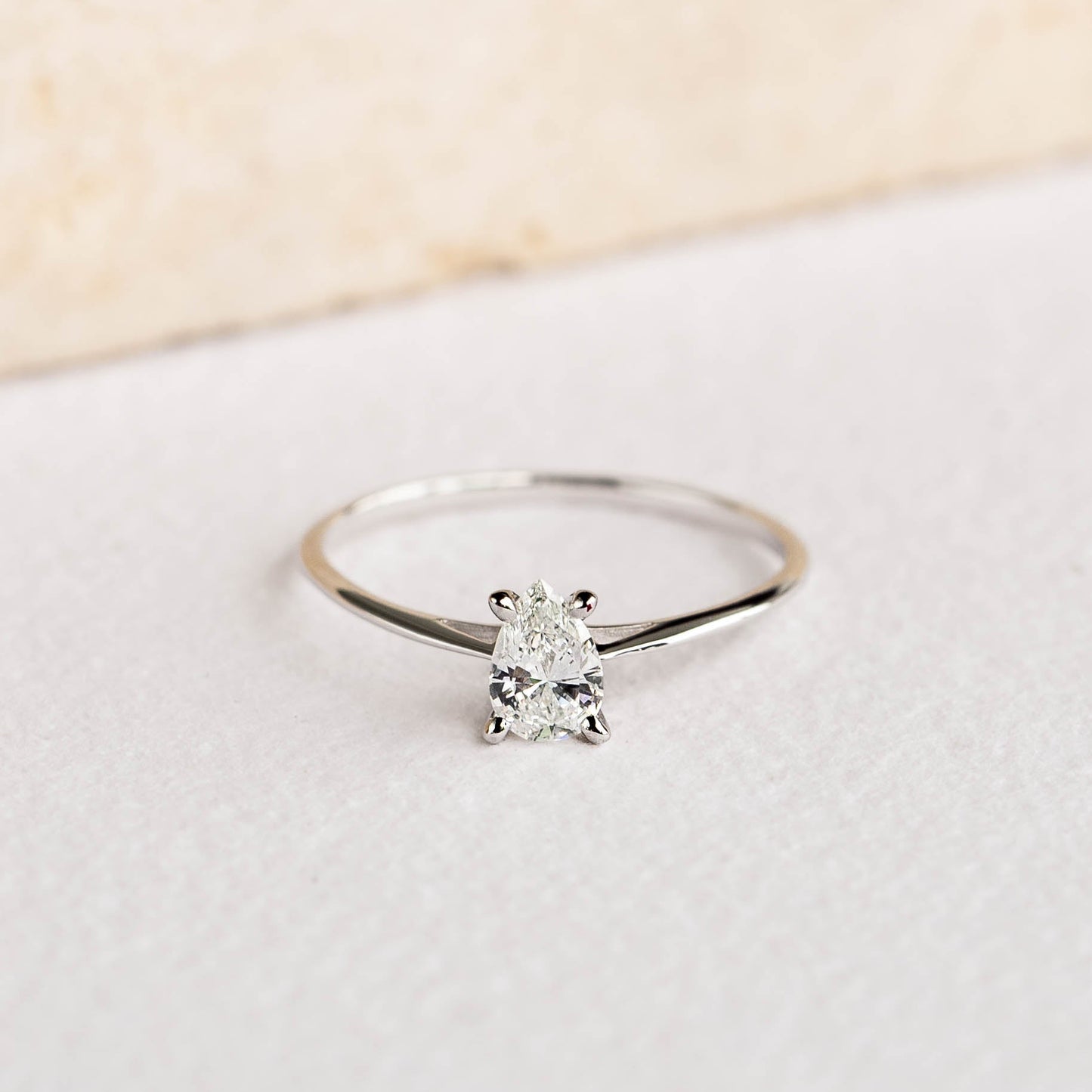 Pear Shaped Diamond Ring 14k White Gold - Martine