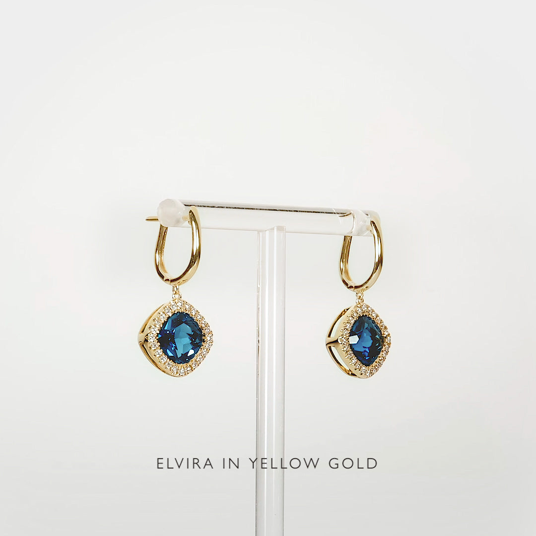 London Blue Topaz and Diamond Halo Drop Earrings Rose Gold - Elvira