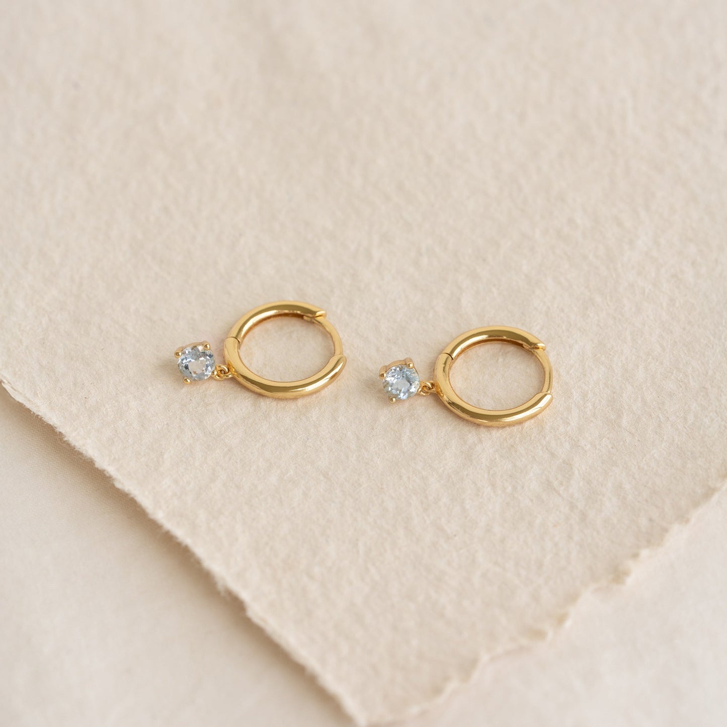 March Birthstone Drop Huggie Earrings - Aquamarine