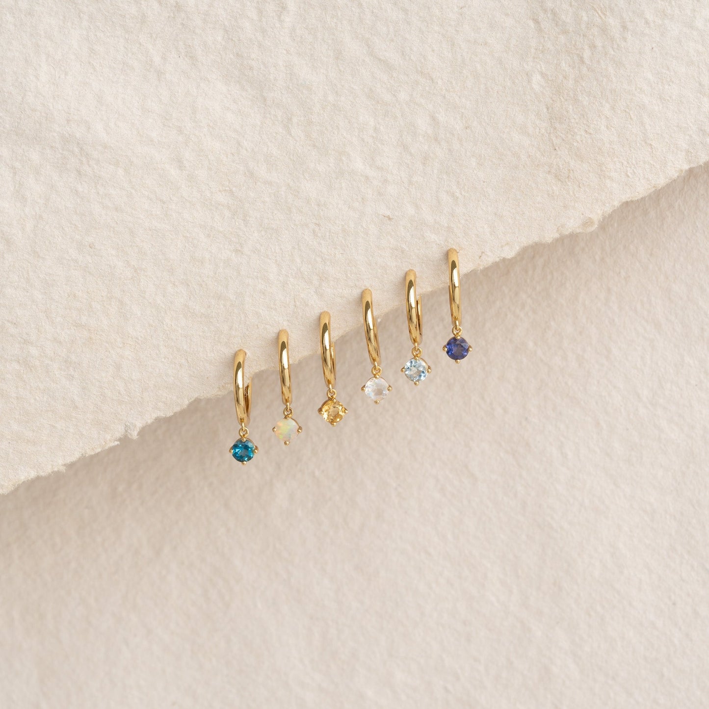March Birthstone Drop Huggie Earrings - Aquamarine
