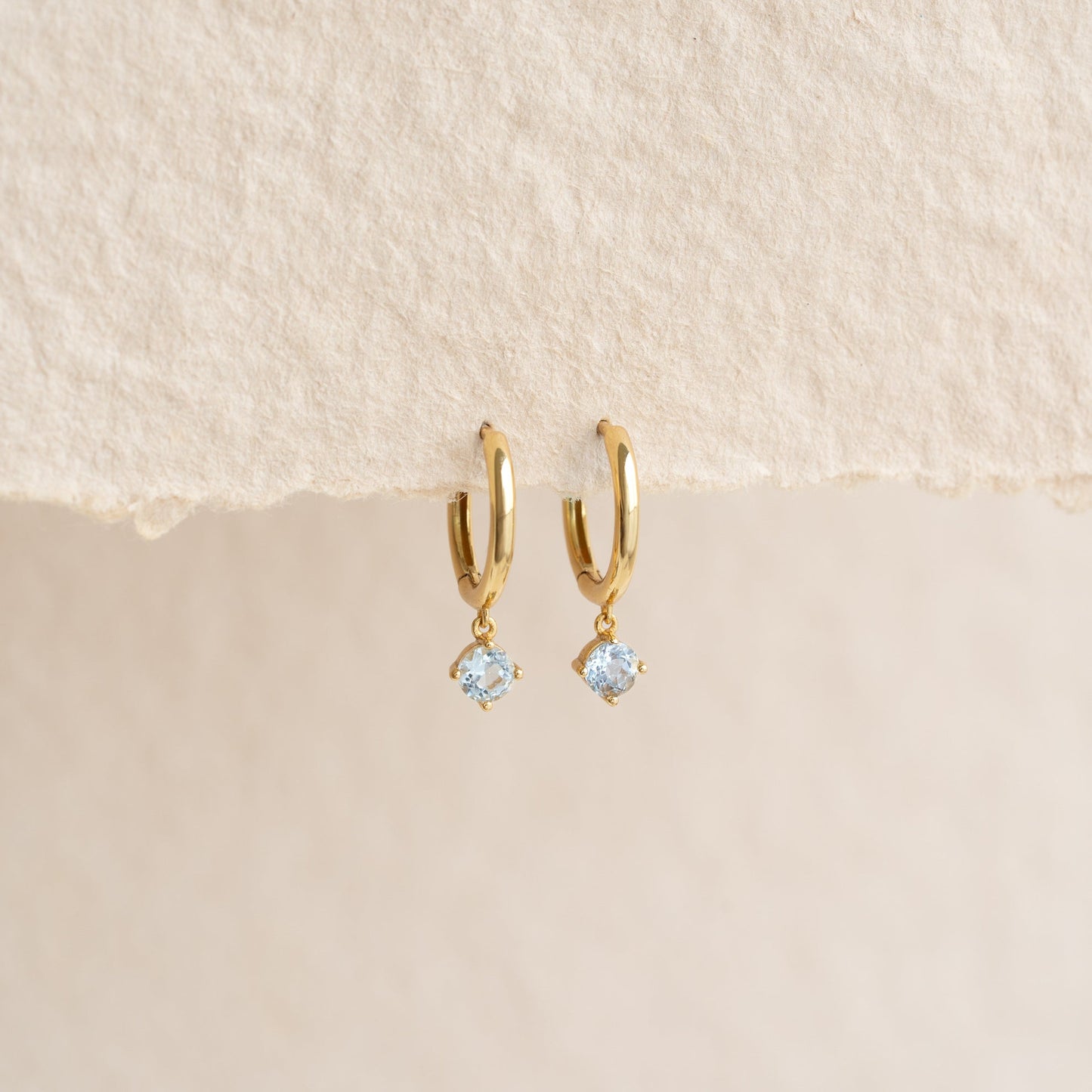 March Birthstone Drop Huggie Earrings - Aquamarine