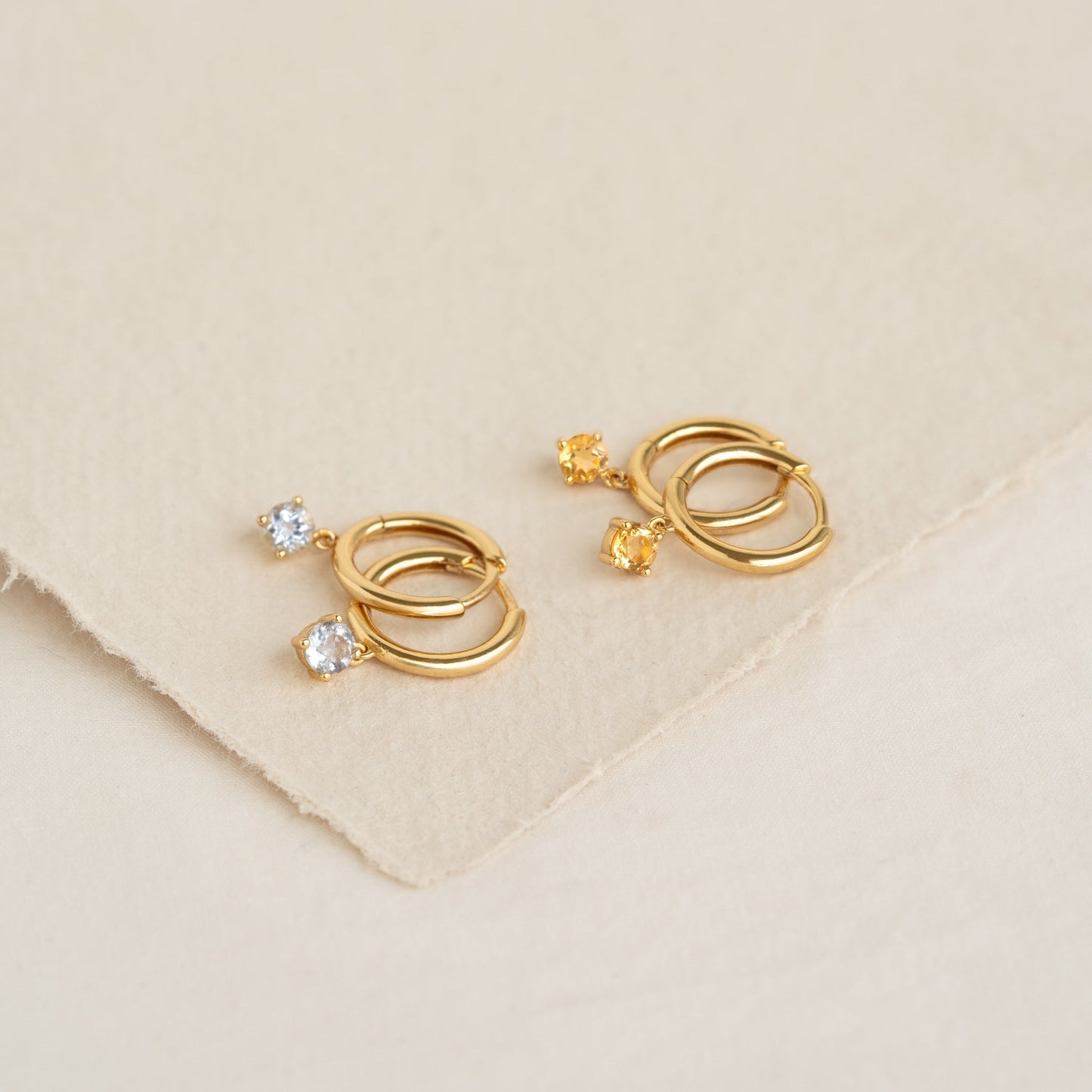 March Birthstone Drop Huggie Earrings - Aquamarine