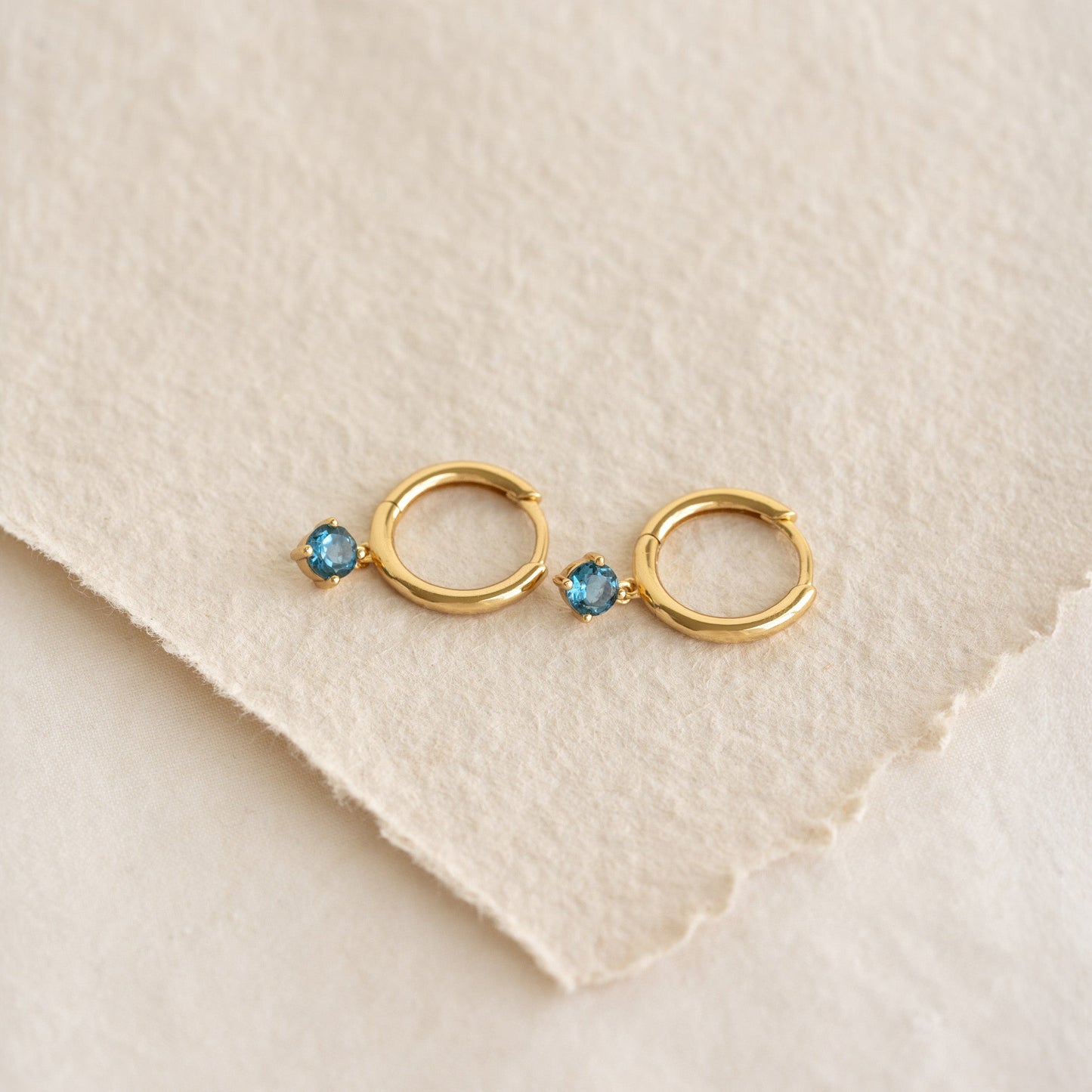 September Birthstone Drop Huggie Earrings - London Blue Topaz