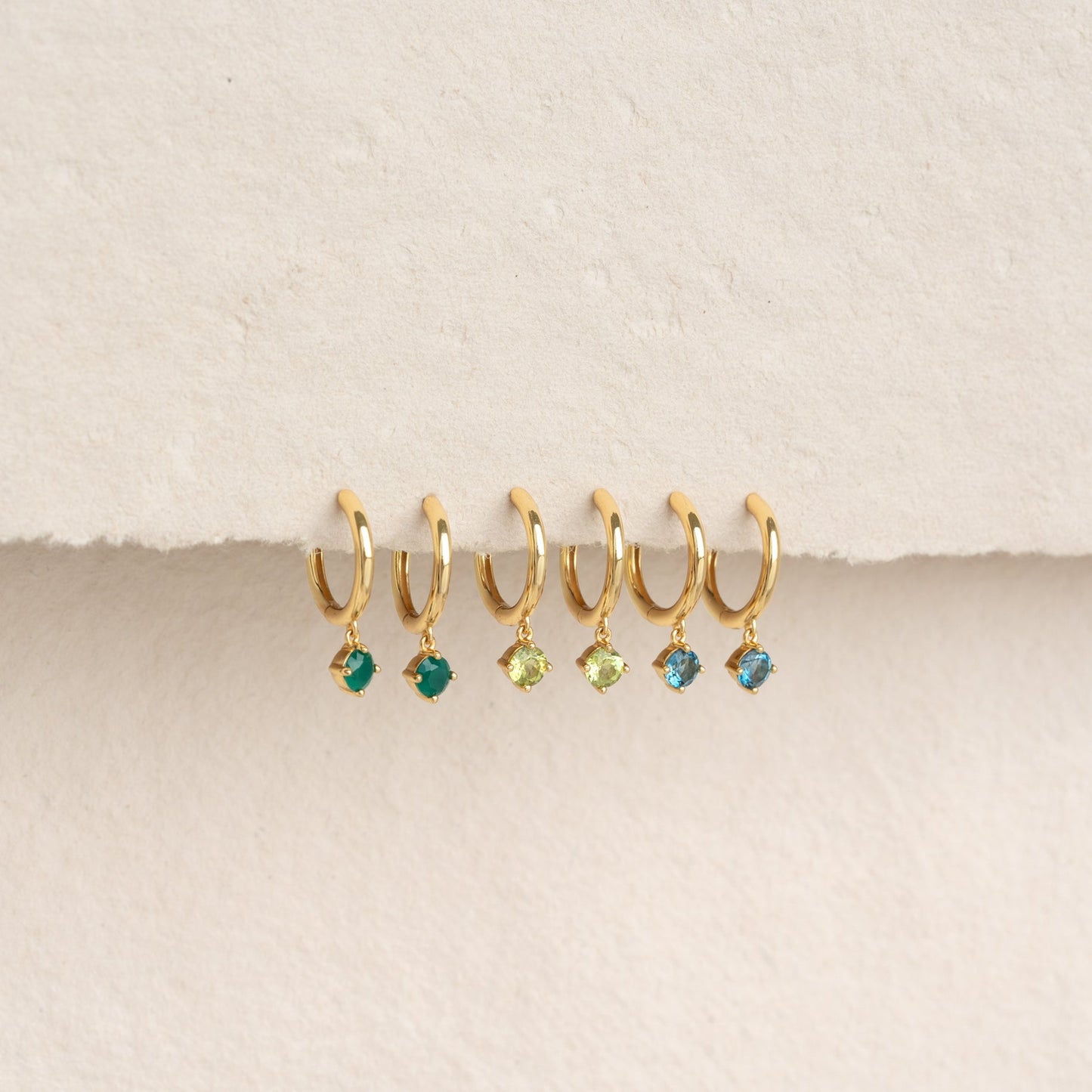 September Birthstone Drop Huggie Earrings - London Blue Topaz