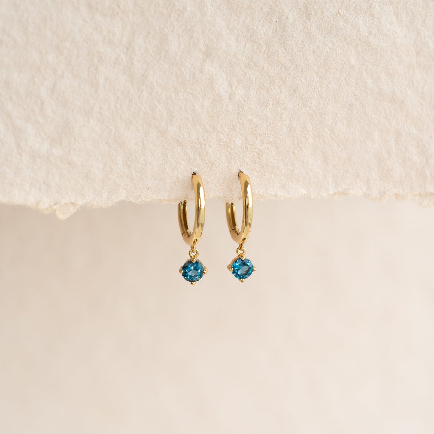 September Birthstone Drop Huggie Earrings - London Blue Topaz