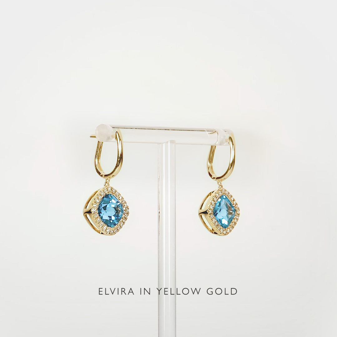 Swiss Blue Topaz and Diamond Halo Drop Earrings White Gold - Elvira