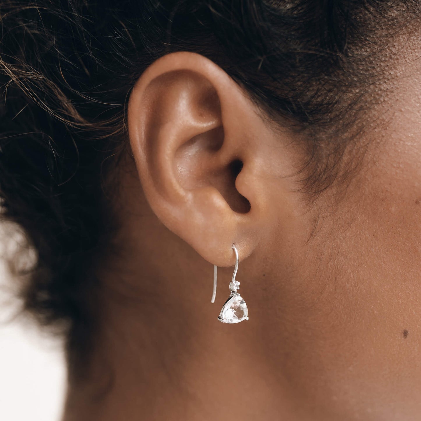 Trillion Cut Earrings White Topaz Silver - Tuva