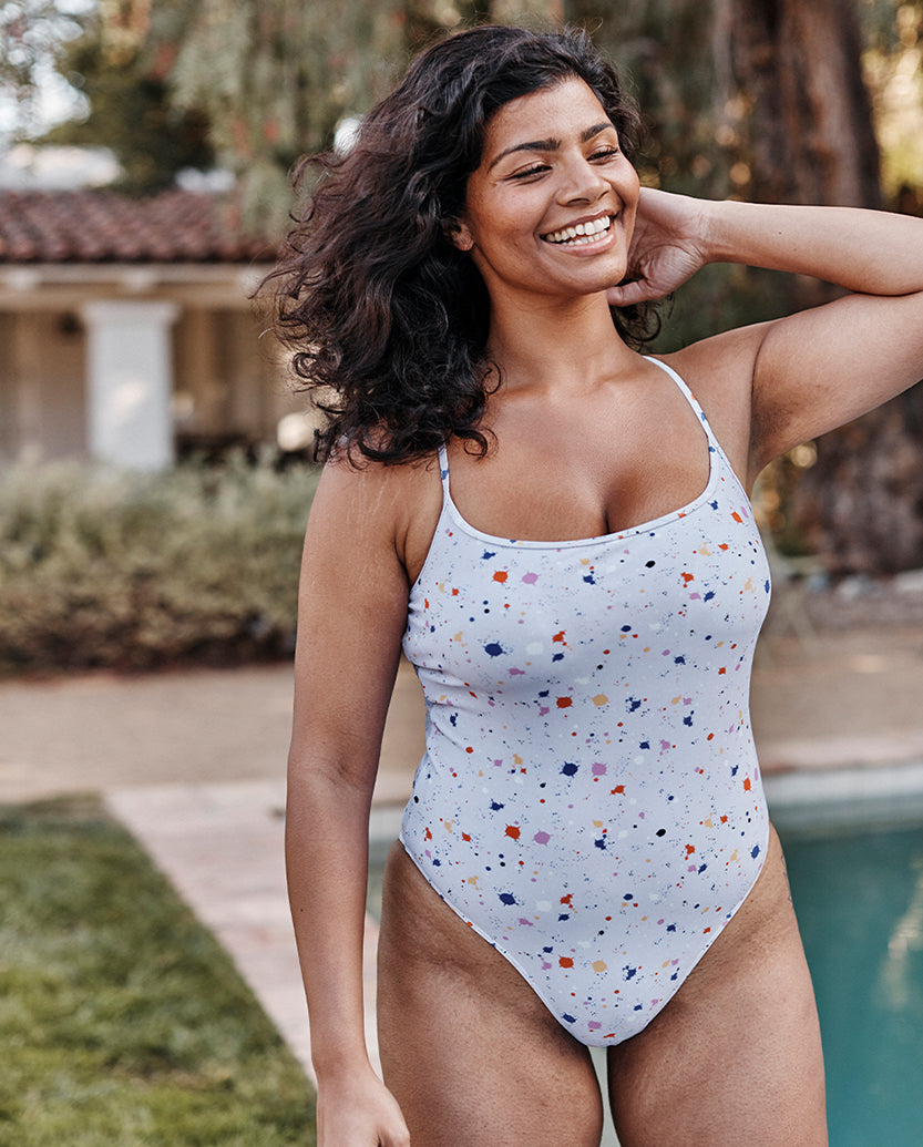 The Perfect High Leg One Piece - Paint Splatter in Lilac