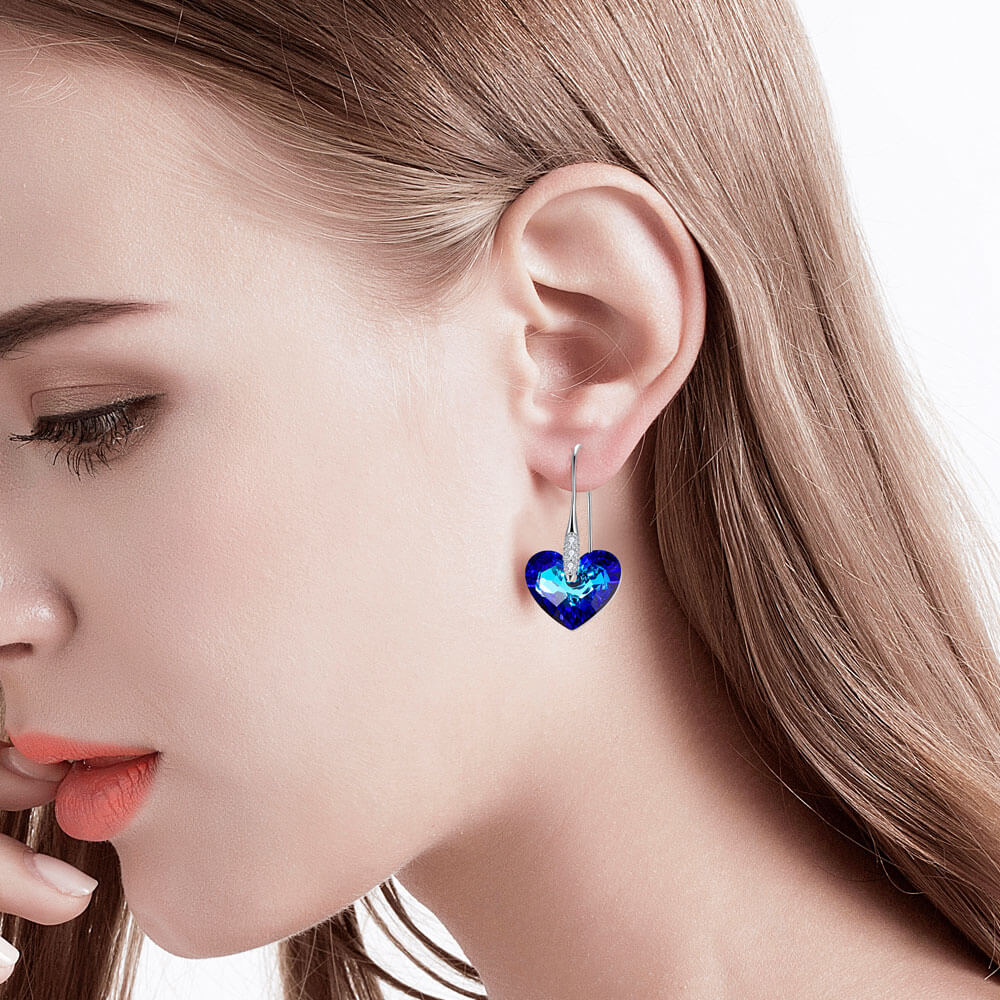 Blue Heart Drop Earrings
