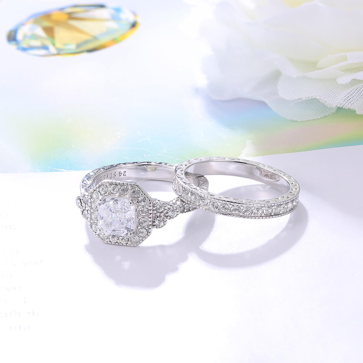 Asscher Cut Engagement Ring Set