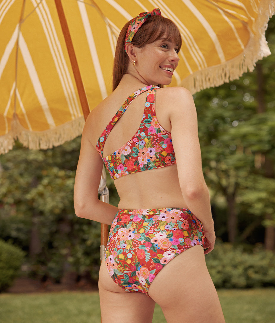 The Ruched Sidestroke Bikini Top - Garden Party in Rust