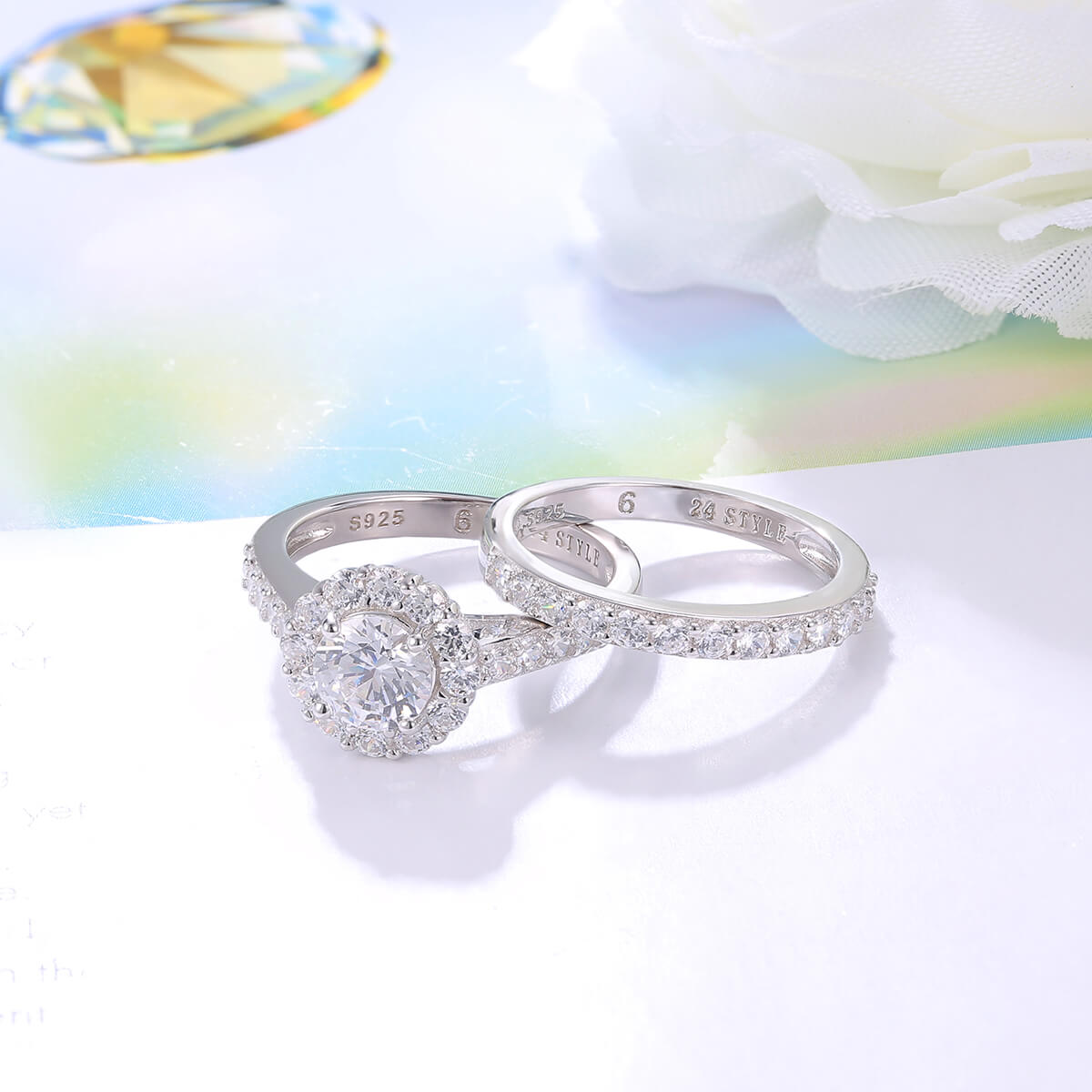 Halo Engagement Ring Set