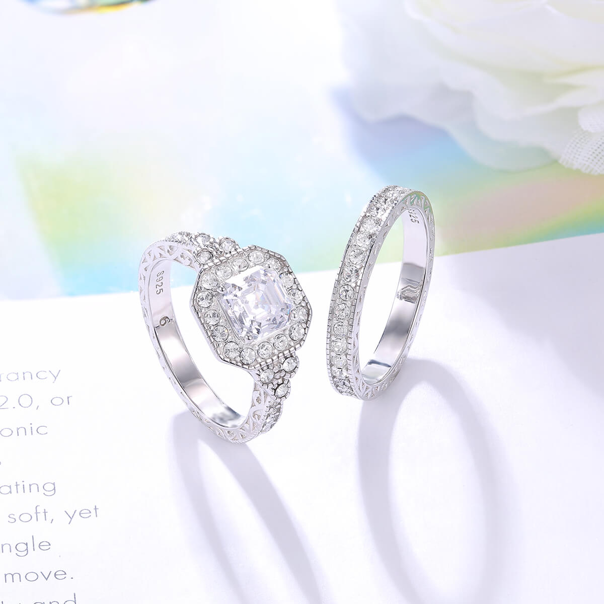 Asscher Cut Engagement Ring Set