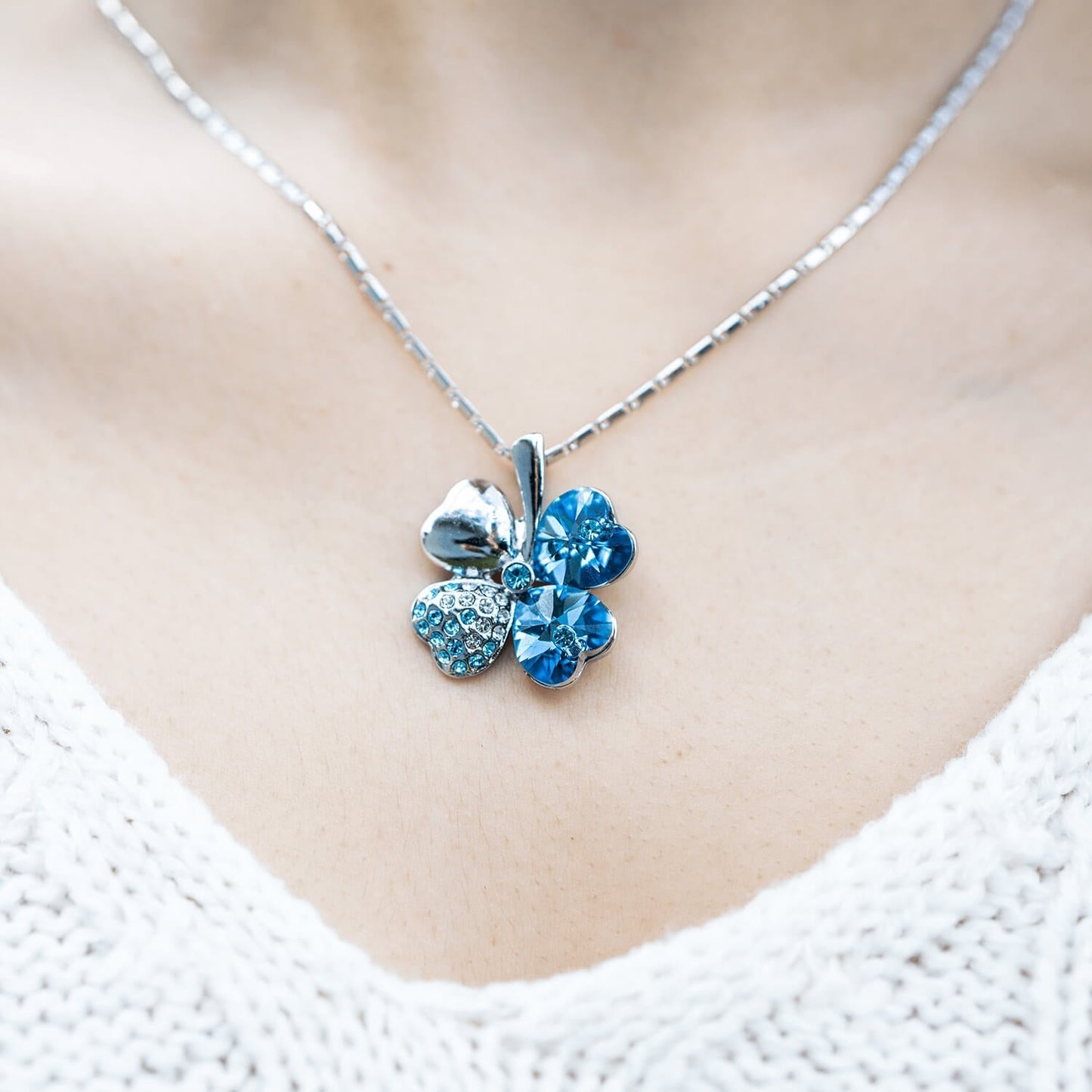 Blue Four Heart Clover Necklace