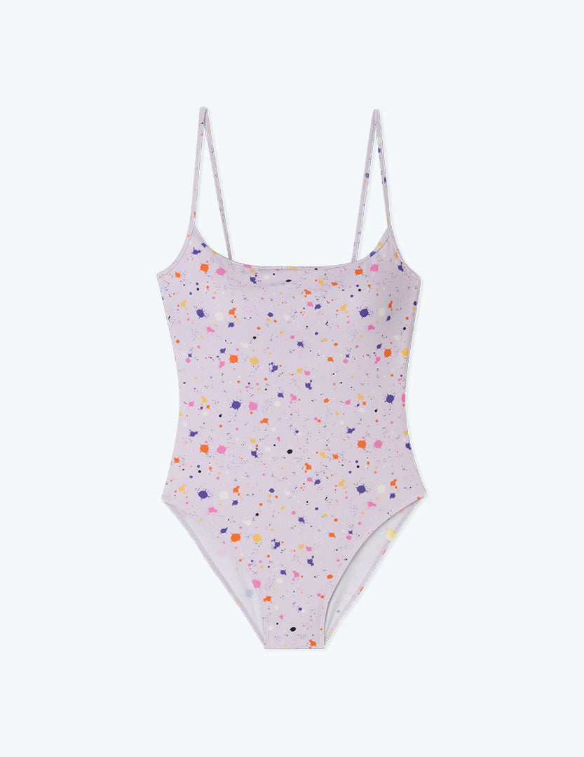 The Perfect High Leg One Piece - Paint Splatter in Lilac