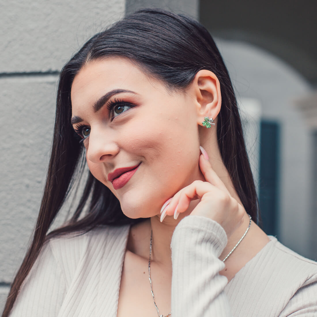 Green Four Heart Clover Earrings