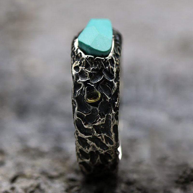 TURQUOISE METEORITE CRATER SILVER RING