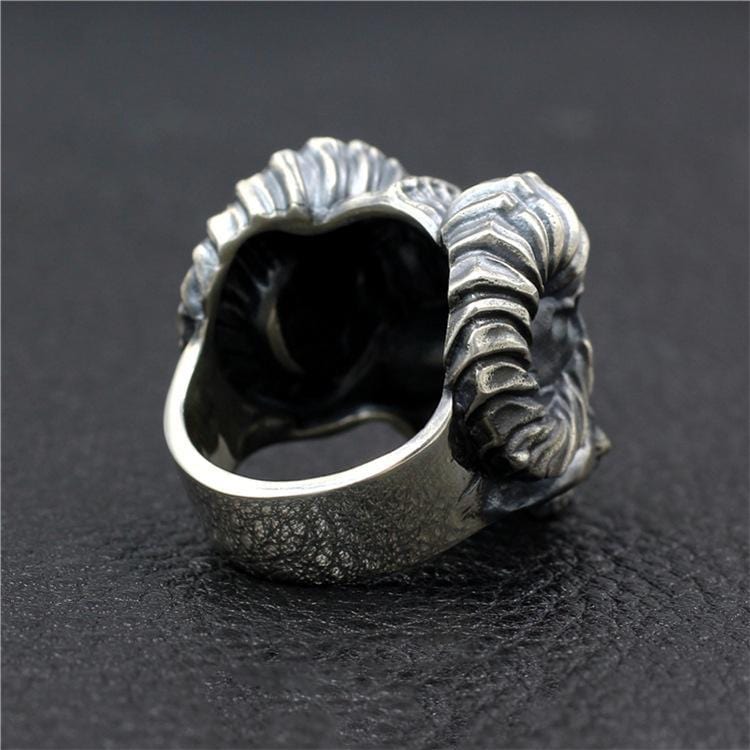 SATANIC RAM'S HORN SILVER SKULL RING