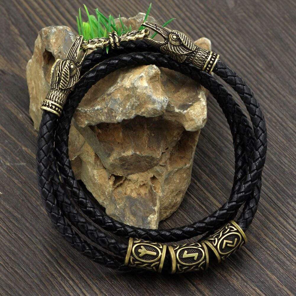 VIKING REAL LEATHER AMULET ODIN BRACELET