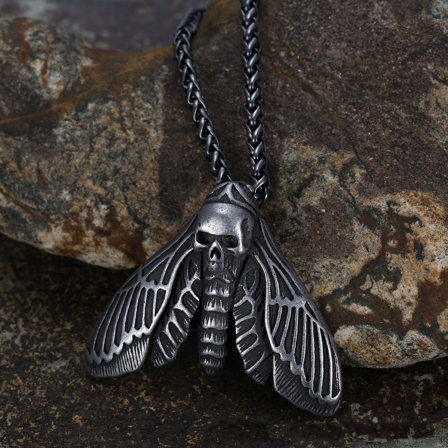 VINTAGE DEATH MOTH STAINLESS STEEL PENDANT