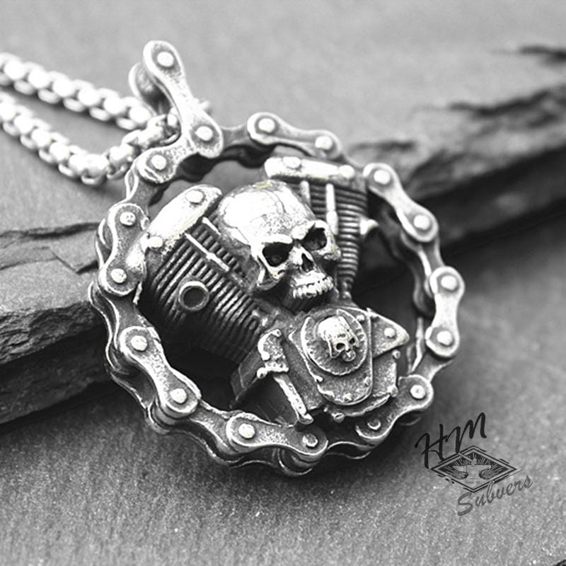 RETRO PUNK SKULL BIKER CHAIN PENDANT