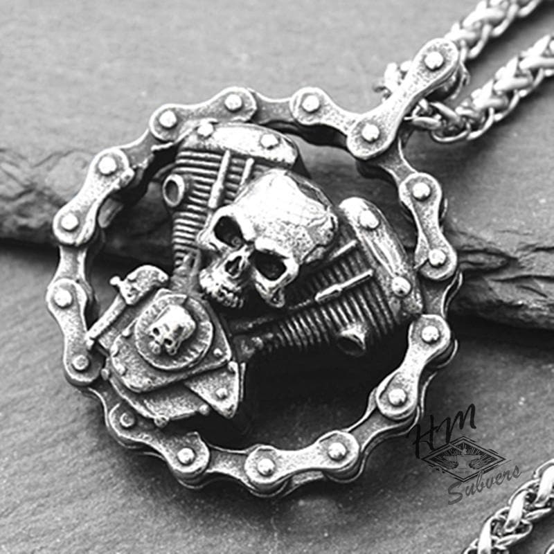 RETRO PUNK SKULL BIKER CHAIN PENDANT