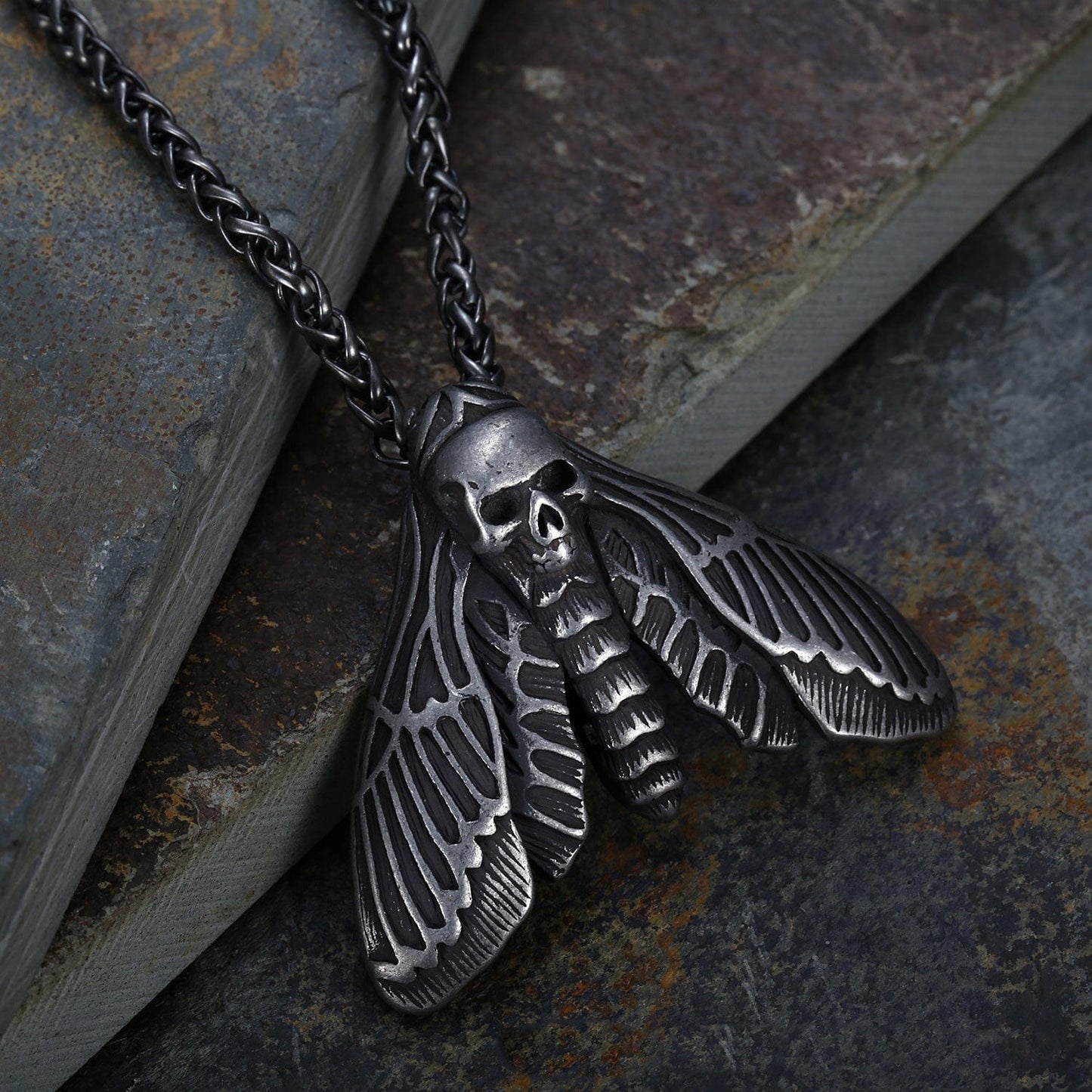 VINTAGE DEATH MOTH STAINLESS STEEL PENDANT