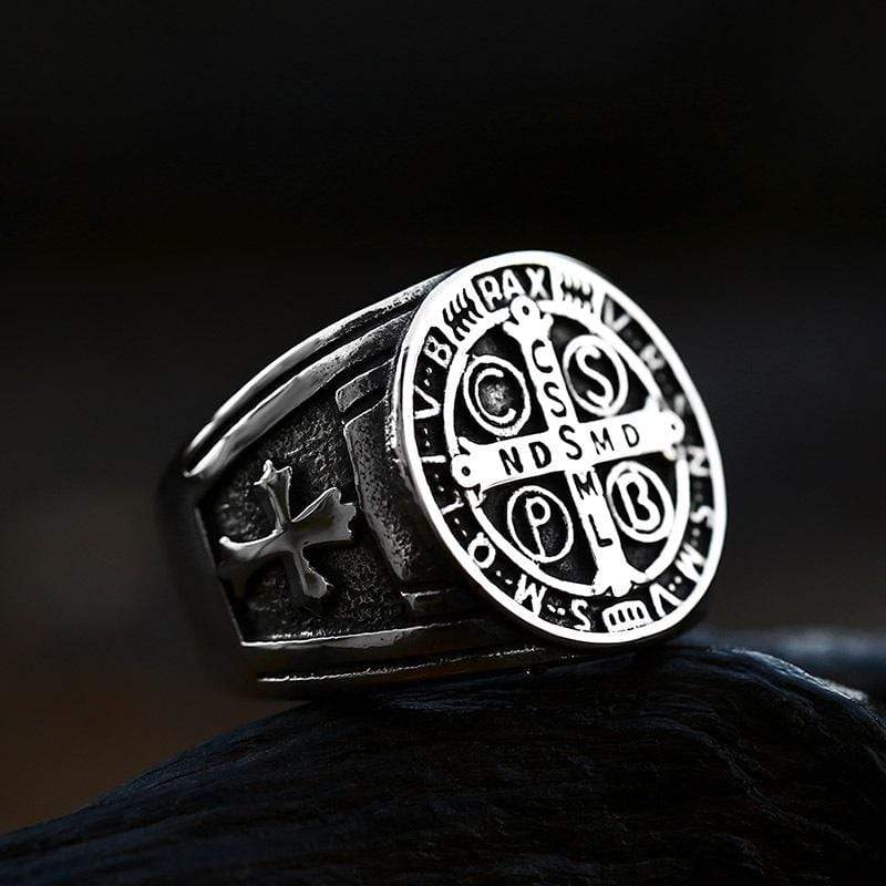 ST. BENEDICT CROSS STAINLESS STEEL RING
