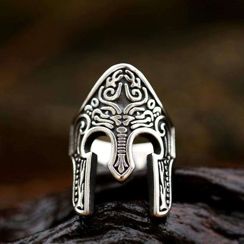 SPARTAN CARVED MASK STAINLESS STEEL RING