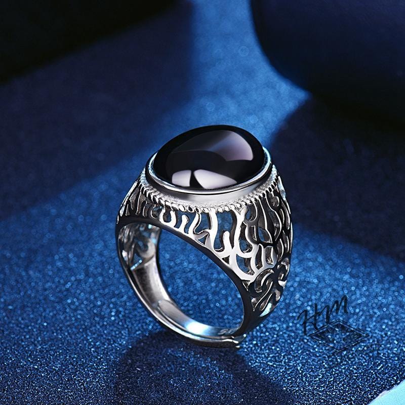 PUNK BLACK ONYX ADJUSTABLE RING
