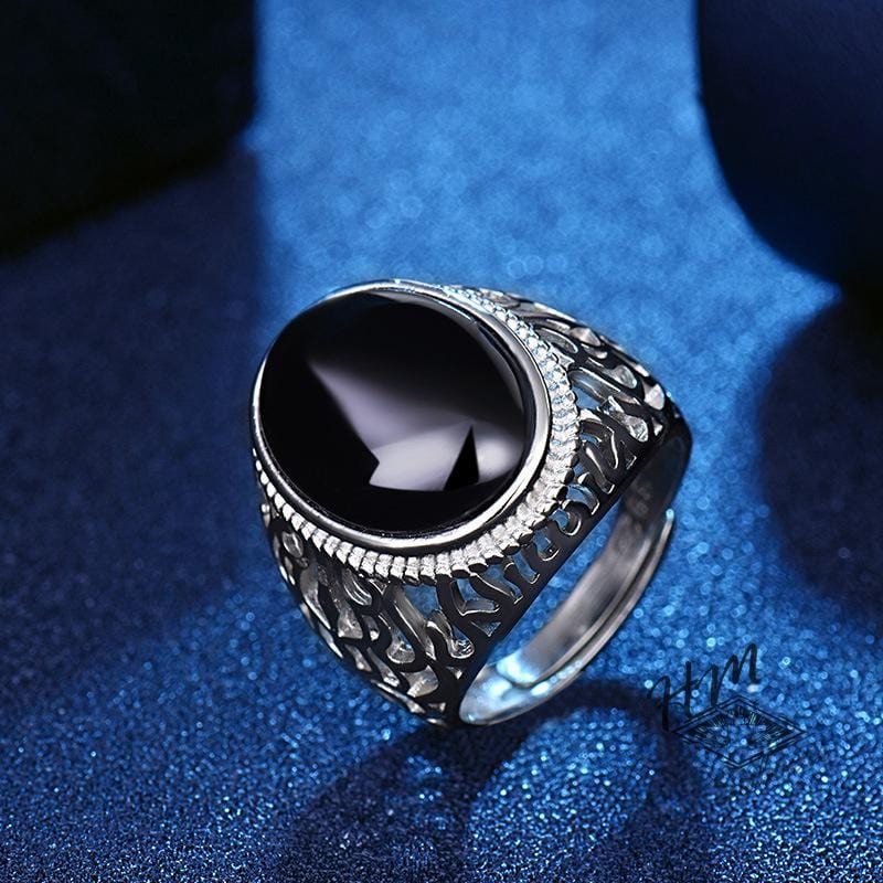 PUNK BLACK ONYX ADJUSTABLE RING