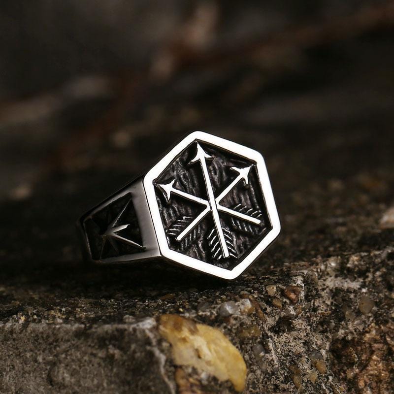 HEXAGON ARROWS STAINLESS STEEL RING